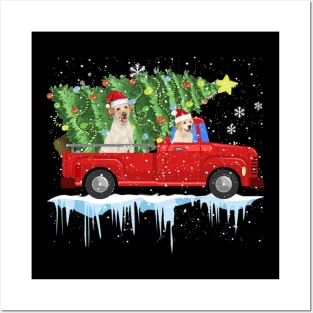Funny Nova Scotia Duck Tolling Retriever Rides Car Red Truck Christmas Tree - Merry Christmas Posters and Art
